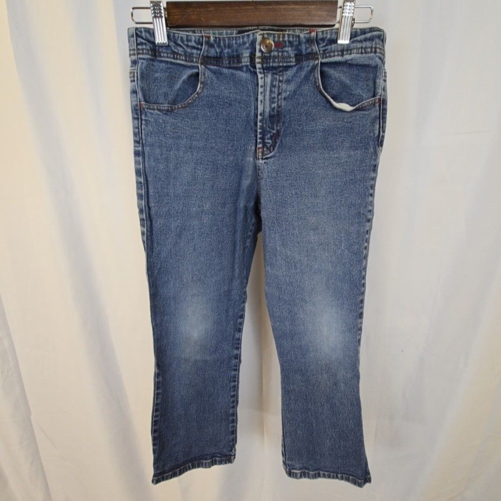 L.e.i. Jeans Juniors 9 Blue Medium Wash Mid Rise Straight Capri Stretch Denim